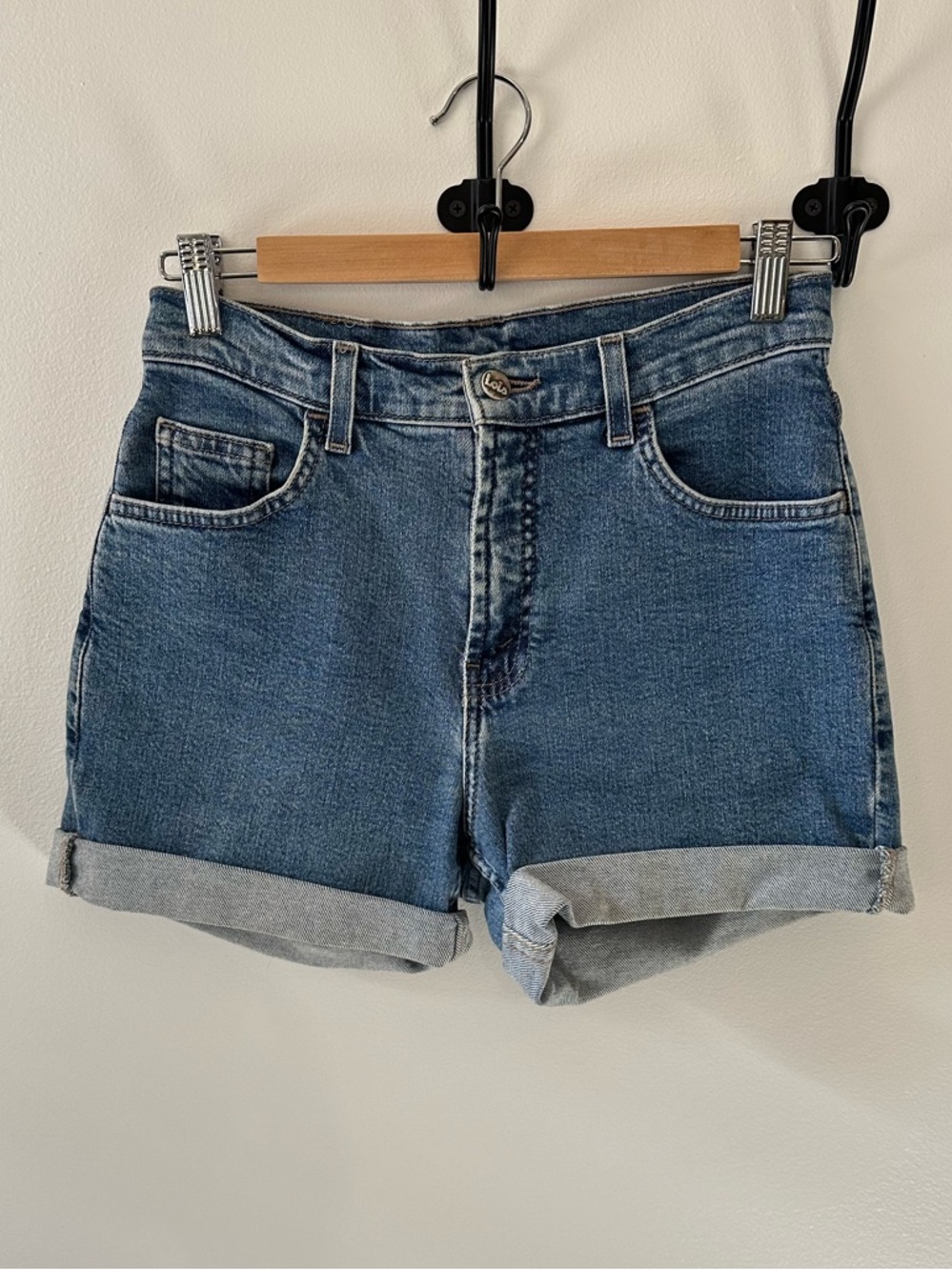 Lois Jeans Classic High-Rise Rolled Hem Denim Shorts - Medium Blue